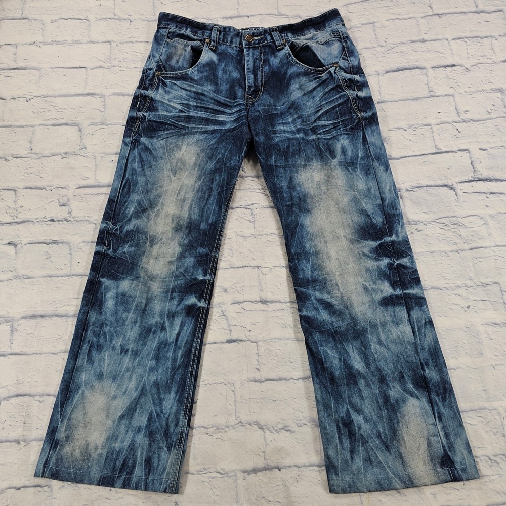 Stone Touch Jeans Mens 34 Blue Heavy Acid Wash Wide Leg Y2K Streetwear Grunge